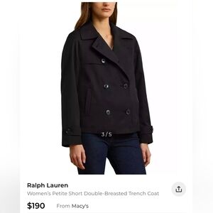 LAuren Ralph Lauren Women's Black Double-Breasted Trench Coat Size Medium